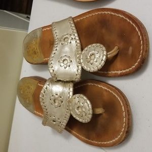 Jack Rogers pewter sandals.